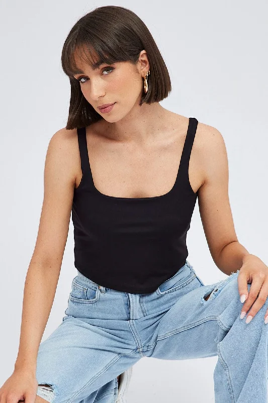 Black Tank Top Square Neck Supersoft Trendy Women's 