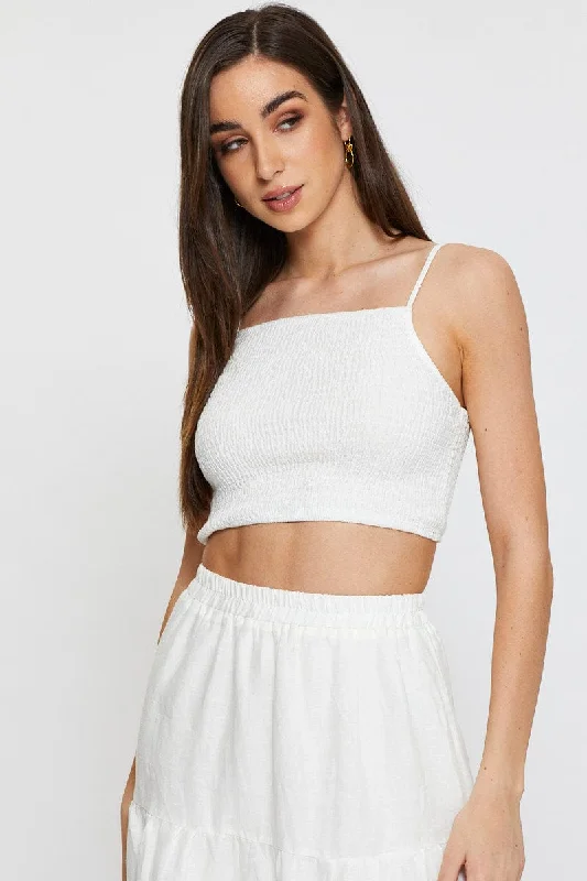 White Singlet Top Sleeveless Sophisticated Women's Tailored