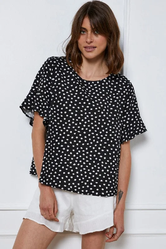 Geo Print Top Short Sleeve Linen Business