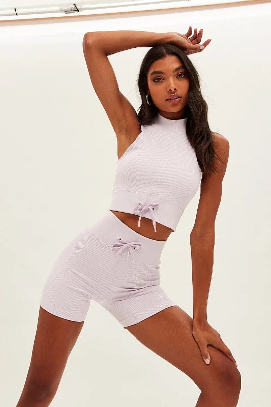 Purple Seamless Top And Bike Shorts Activewear Set Preppy Women's College