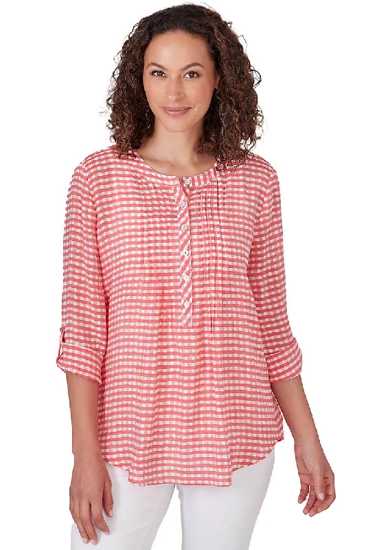 Punch Gingham Pleated Blouse