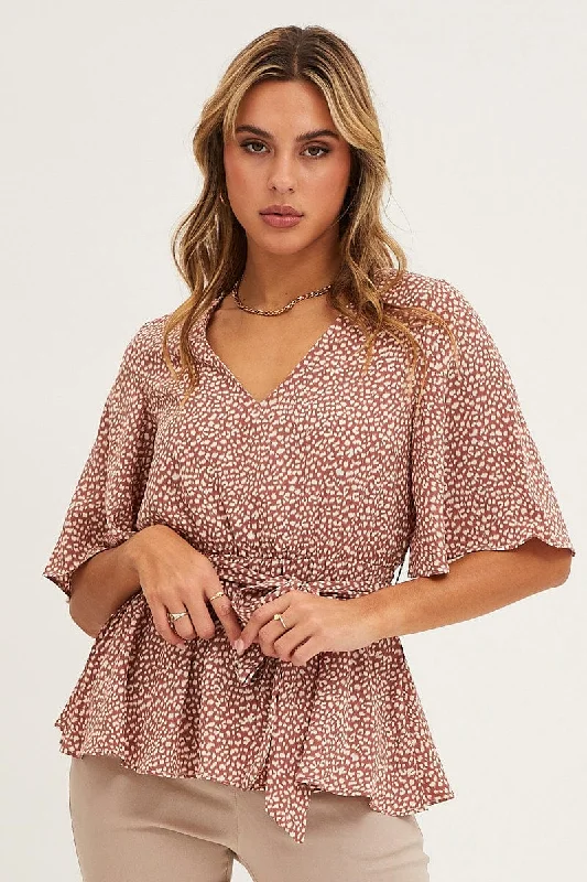 Geo Print Bell Sleeve Top Sophisticated Women's 