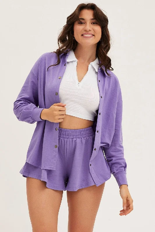 Purple Oversized Shirt Loungewear European
