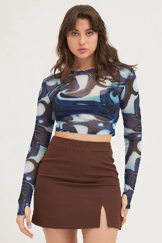 Print Long Sleeve Mesh Top Athletic Women's 