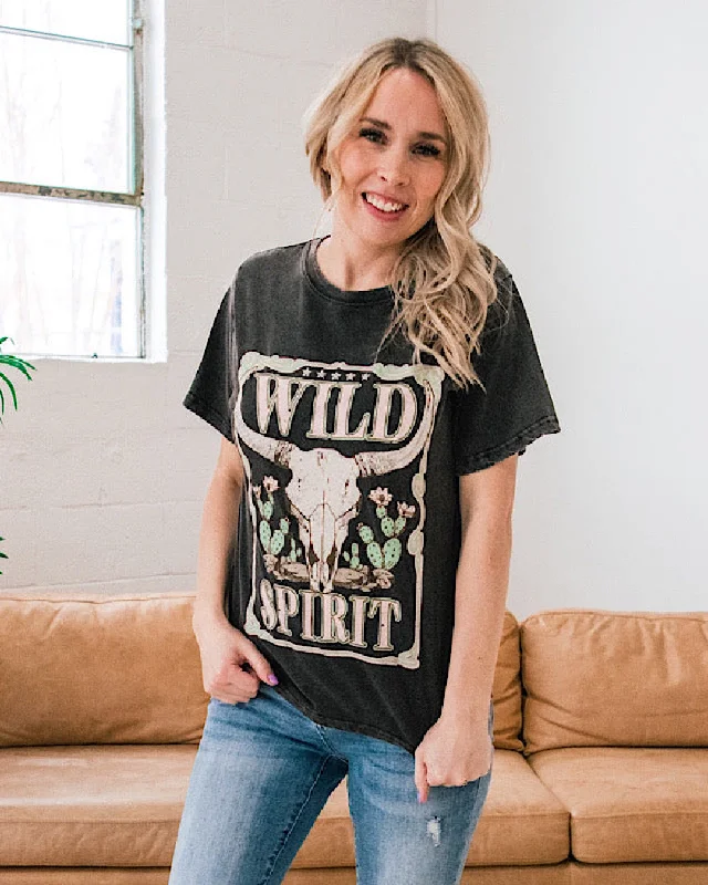 Wild Spirit Bull Skull Faded Black Distressed Tee FINAL SALE Confident Women's Power