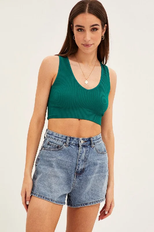 Green Tank Top Sleeveless Seamless Refined Women's 