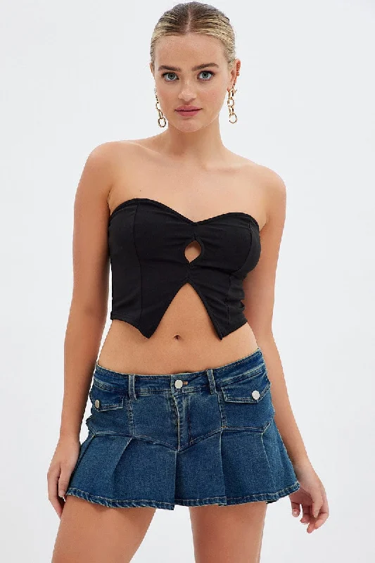 Black Keyhole Bandeau Top Sweetheart Refined Women's Classic 