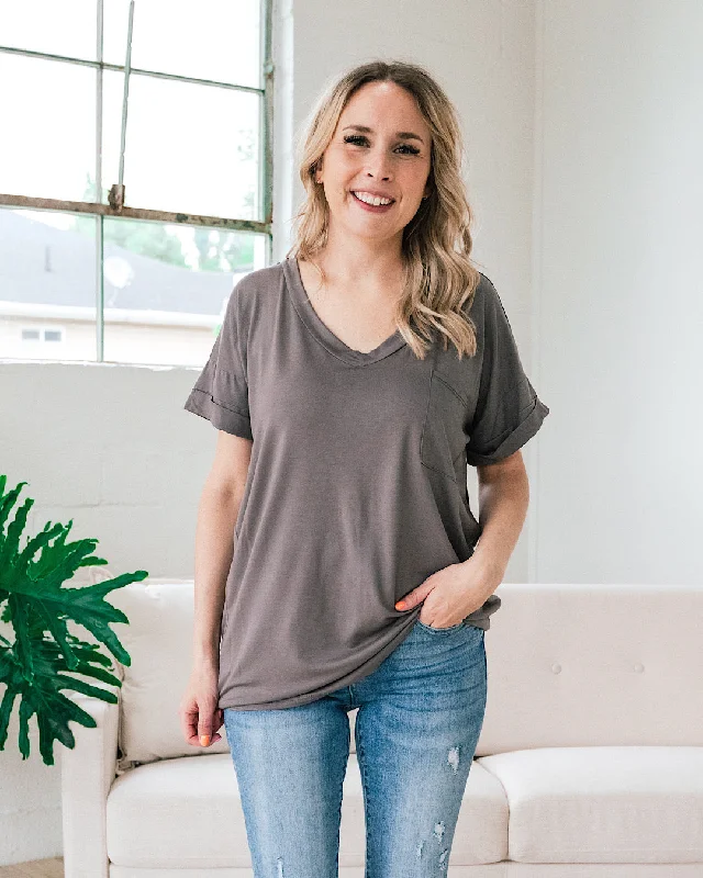 Bexley Ash Gray Boyfriend V Neck Top FINAL SALE Confident Women's Power