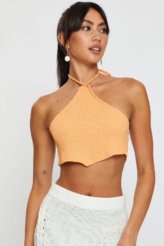 Orange Scarf Crop Top Halter Neck Disco