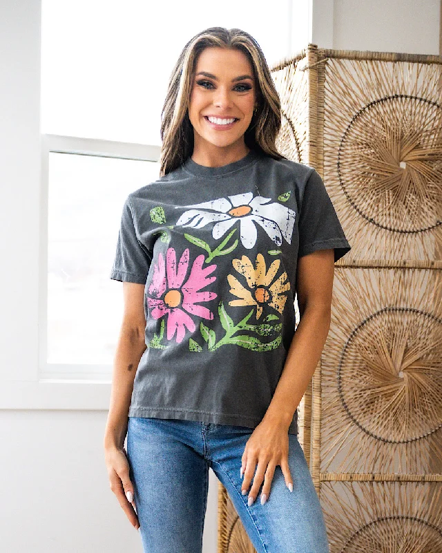 Vintage Daisies Charcoal Tee Tough Women's Military - inspired