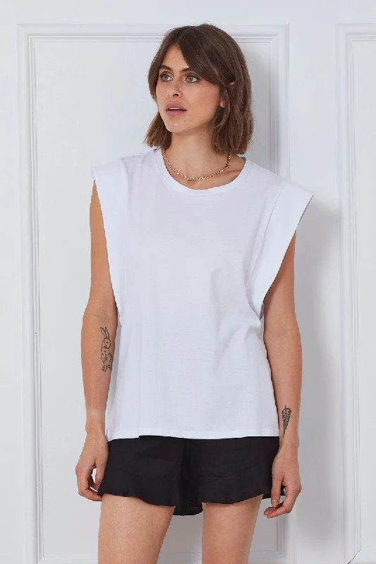 White T Shirt Sleeveless Crew Neck