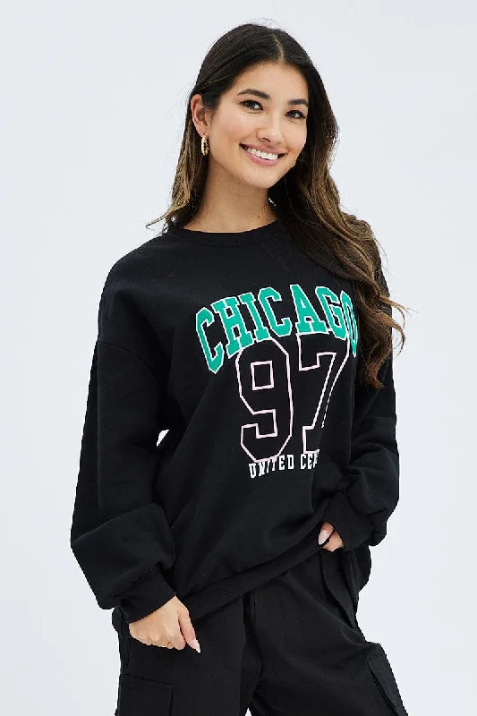 Black Graphic Sweater Long Sleeves