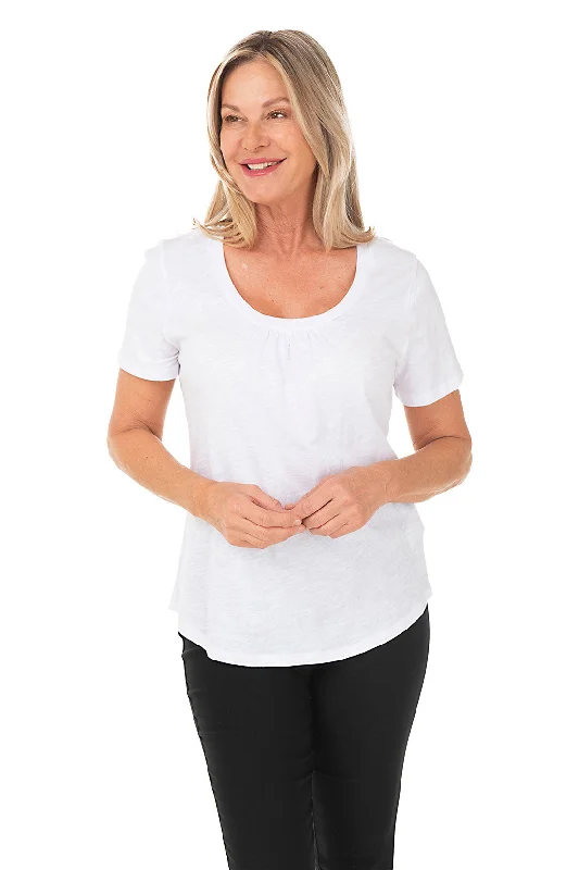 Pleated Chest Scoop Neck Tee