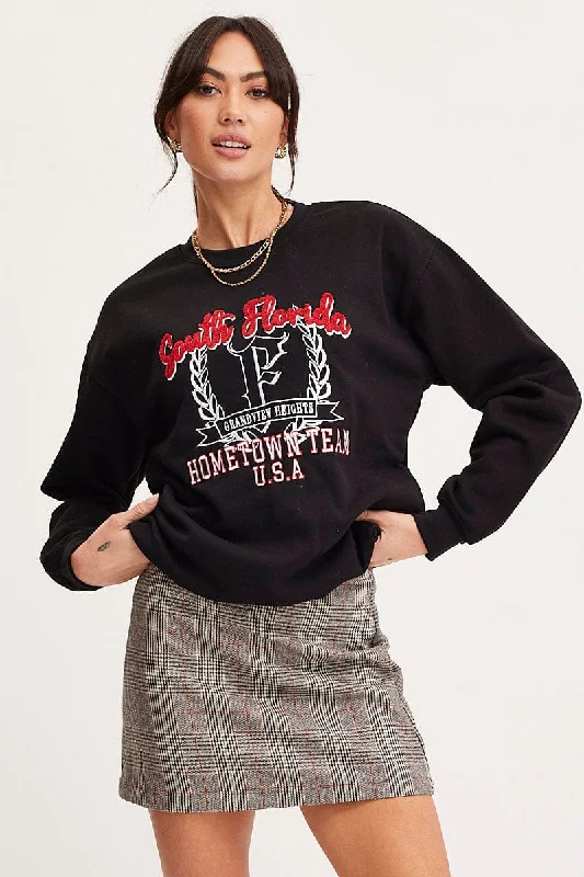 Black Graphic Sweater Embroided Gym