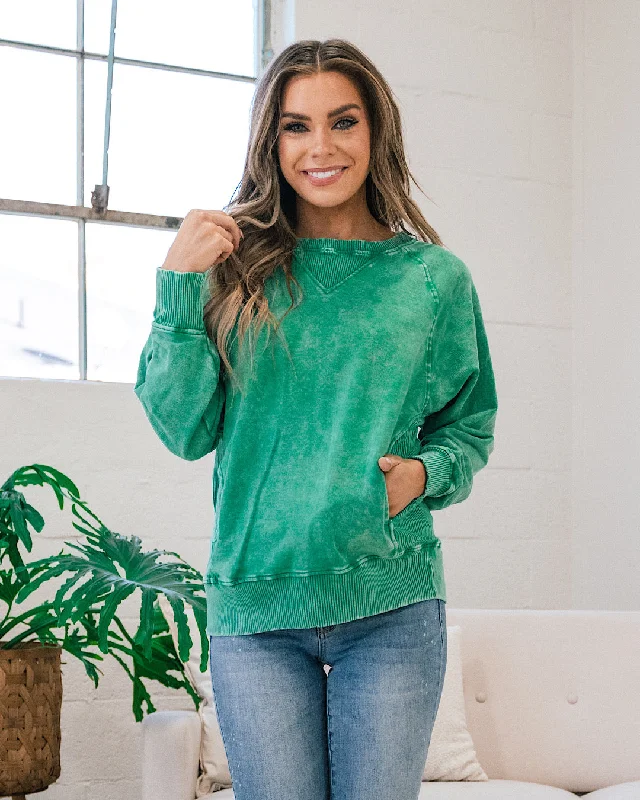 Girlfriend Crewneck Sweatshirt - Ash Kelly Green Laid - back Women's Vibe