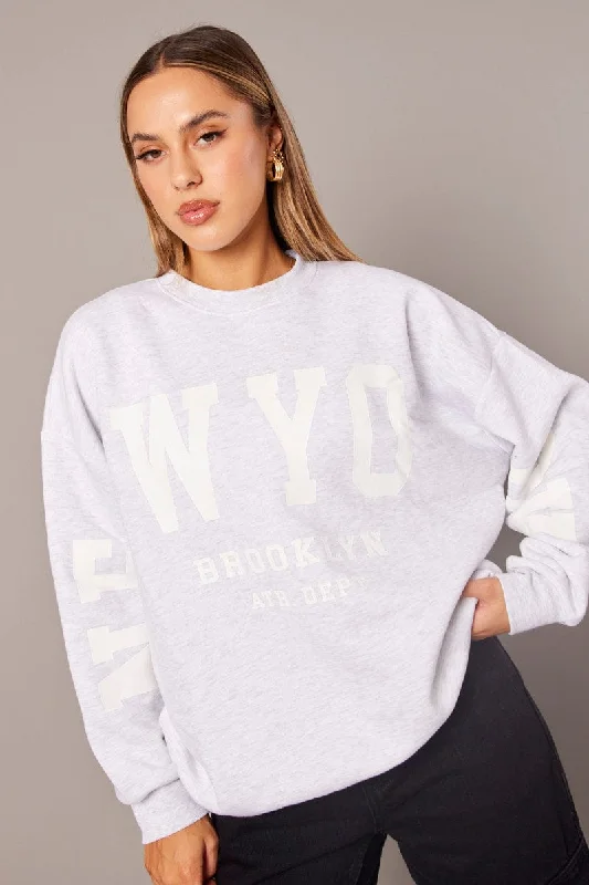 Grey Graphic Sweater Long Sleeve