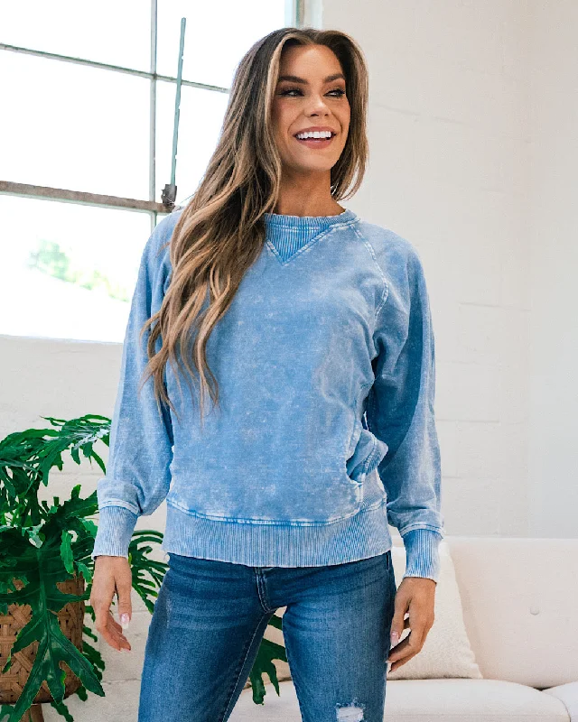 Girlfriend Crewneck Sweatshirt - Ash Deep Sky Cool Women's Distressed