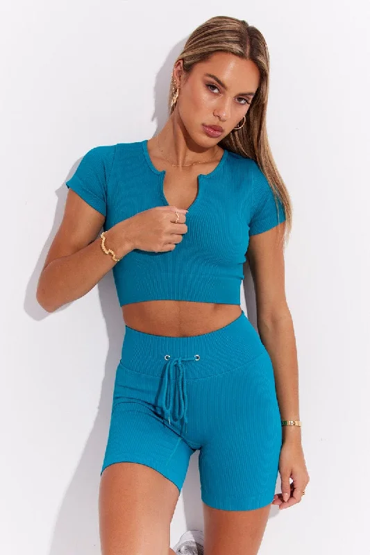 Green Seamless Zip Top And Bike Shorts Activewear Set Hip Women's Urban
