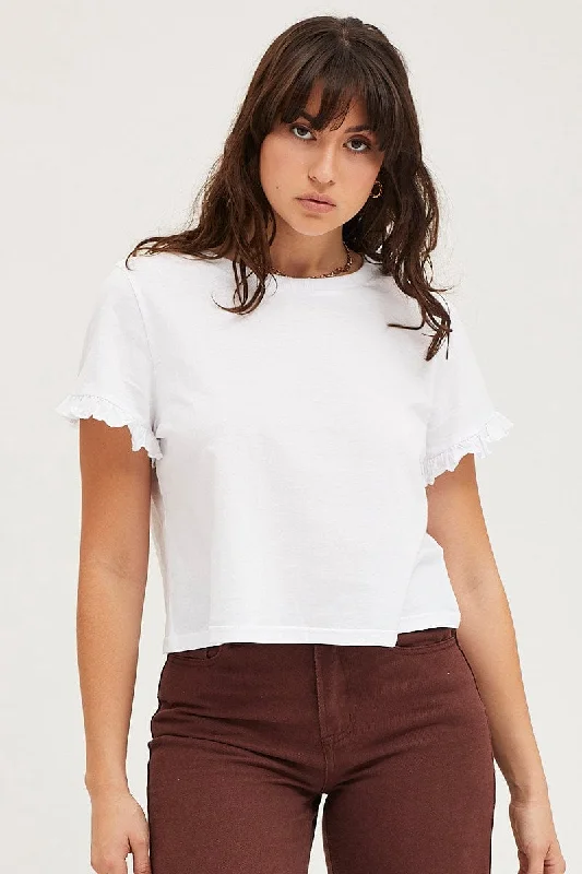 White Frill Detail T Shirt Short Sleeve