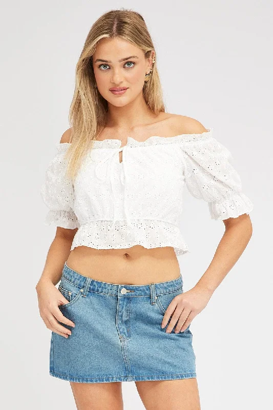 White Top Off Shoulder Short Sleeve