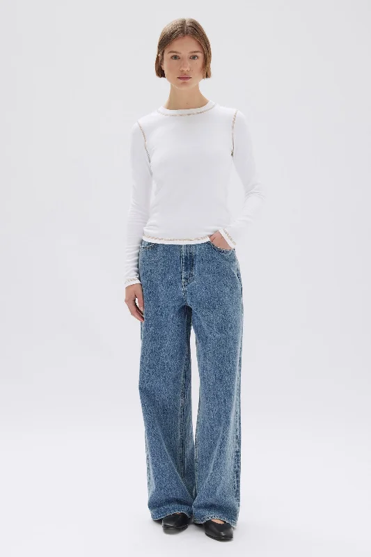 Evelyn Contrast Stitch Long Sleeve Tee Dapper Women's Bow - adorned