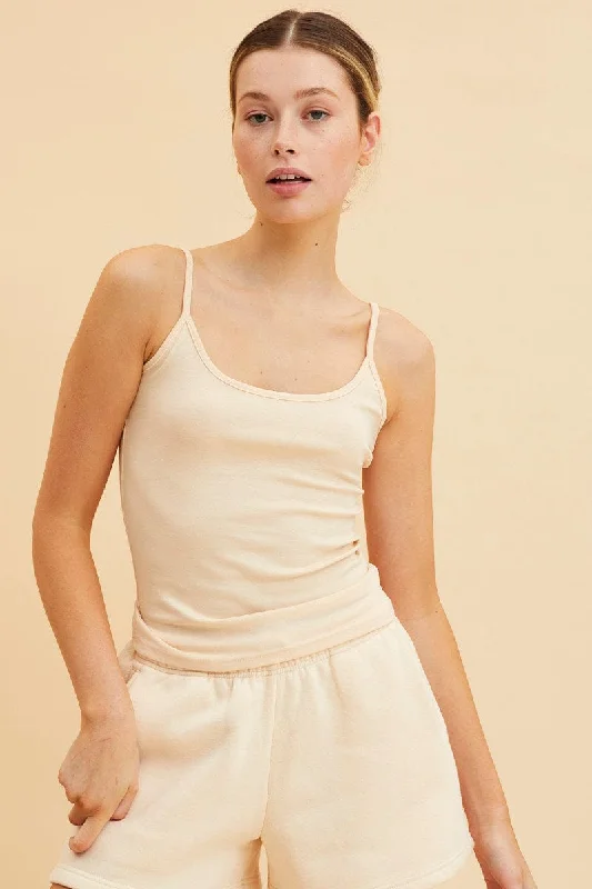 Beige Singlet Top Base Layer Sccop Neck Sleeveless