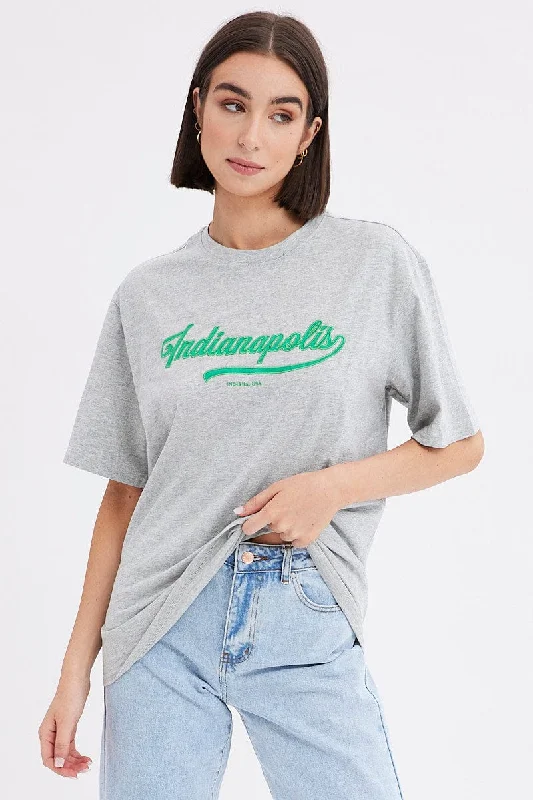 Grey T Shirt Short Sleeve Crew Neck Indianapolis Hip Women's Urban