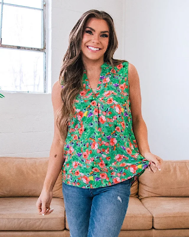 Carolina Green Floral Tank Blouse FINAL SALE Dapper Women's 1920S