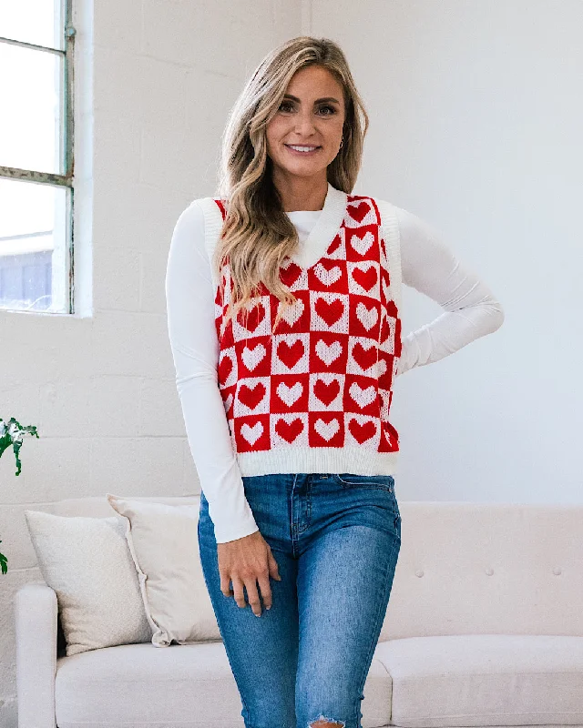 Vera Red Checkered Heart Sweater Vest FINAL SALE performance