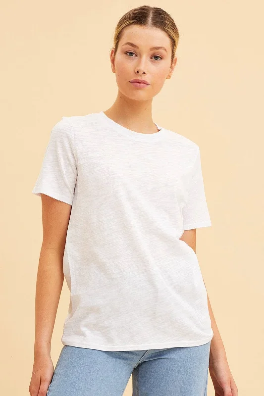 White Cotton T-Shirt Slub Crew Neck Regular Fit