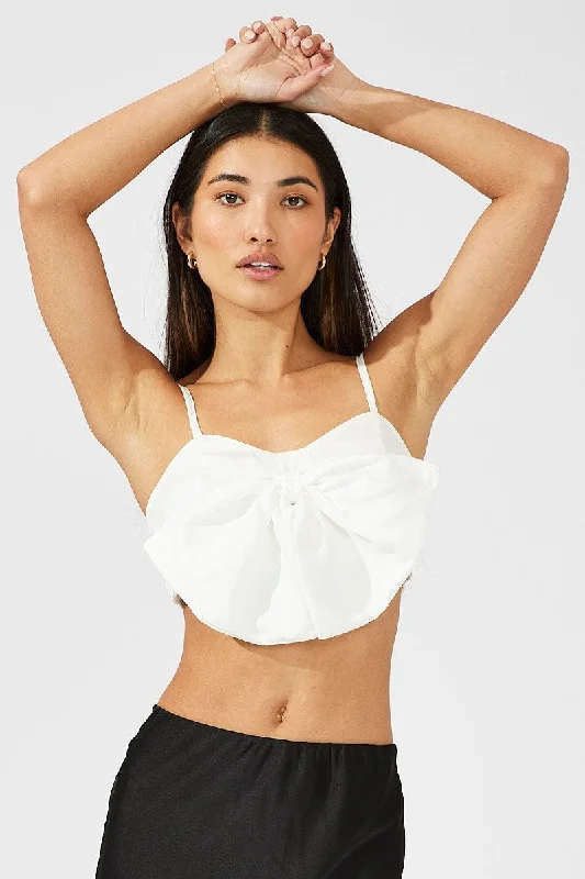 White Crop Top Strappy Oversized 3d Bow Dapper Women's Bow - adorned