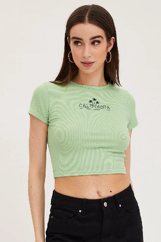 Green Graphic Top Short Sleeve