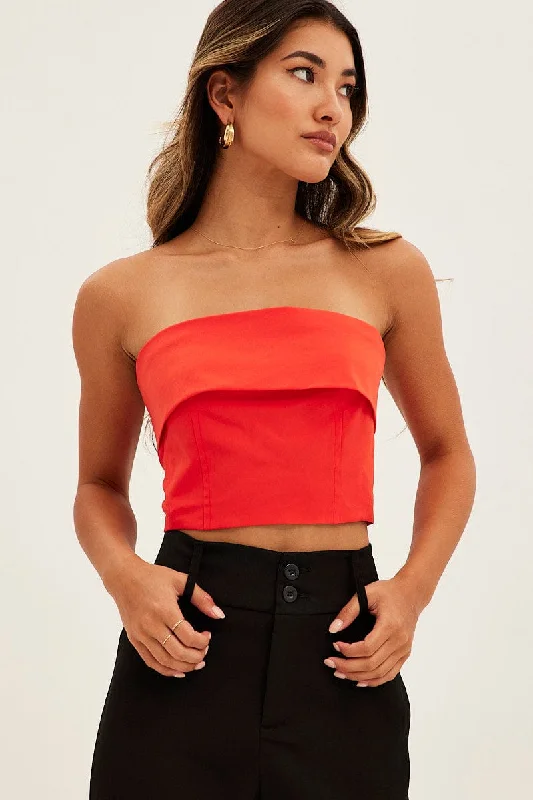 Orange Bandeau Top Sleeveless Strapless Crop Athletic Women's High - 