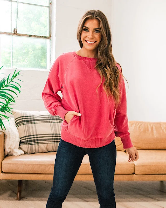 Girlfriend Crewneck Sweatshirt - Dark Red Sleek Women's Metallic