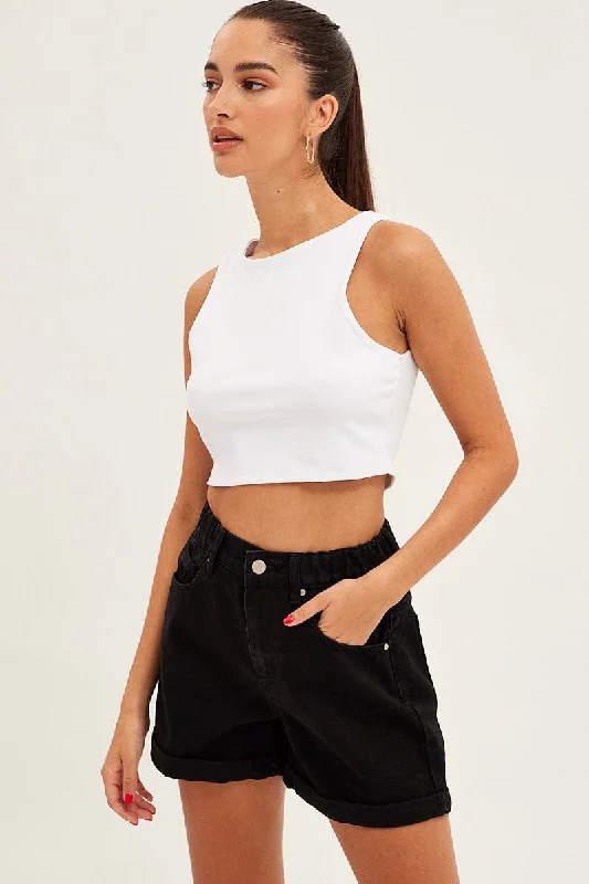 White Crop Tank Top Cotton Relaxed Women's 
