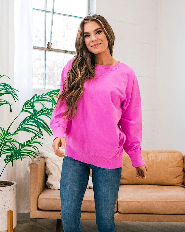 Girlfriend Crewneck Sweatshirt - Neon Hot Pink Hip Women's Urban