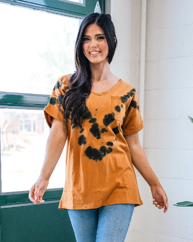 Camel and Black Tie Dye Boyfriend V Neck Top FINAL SALE Unique Women's Upcycled