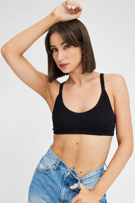 Black Bralette V Neck Seamless Disco