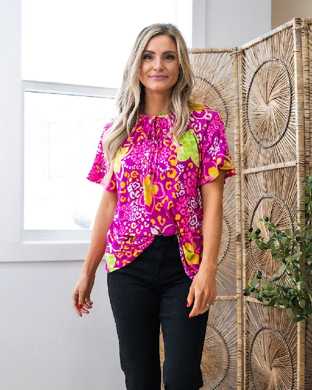 Claudia Magenta Floral Ruffle Sleeve Top FINAL SALE Cozy Women's Sherpa - lined