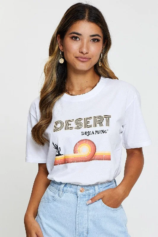 White Graphic T Shirt Short Sleeve Adventure