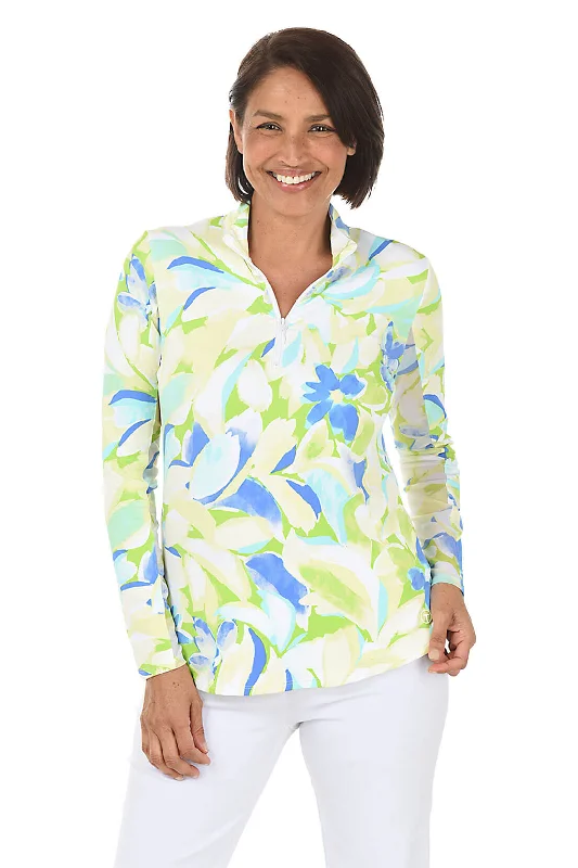 Aquatic Floral UPF50+ Mock Neck Top