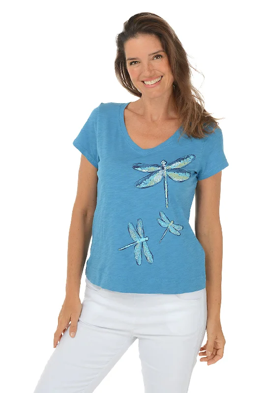 Mosaic Dragonfly V-Neck Tee