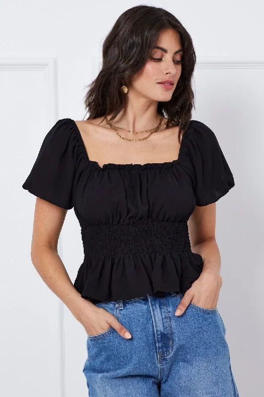 Black Top Short Sleeve Square Neck