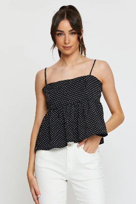 Polka Dot Cami Top Peplum Modern Women's 