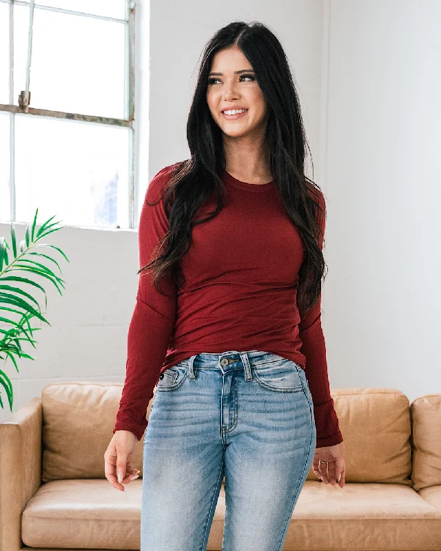 Favorite Crew Neck Long Sleeve Top - Brick FINAL SALE performance