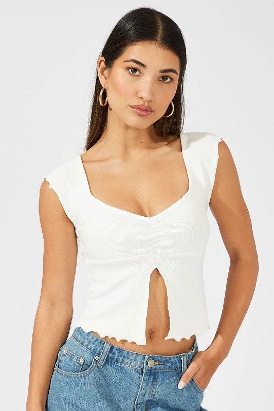 White Top Split Front Short Sleeve