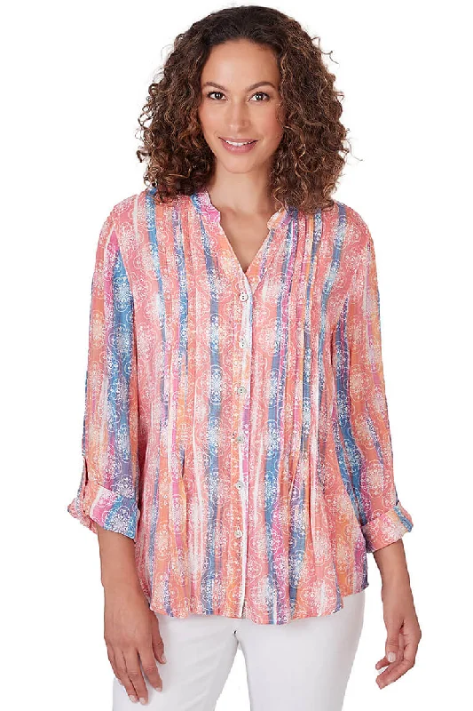 Petite Ultramarine Watercolor Medallion Pleated Shirt