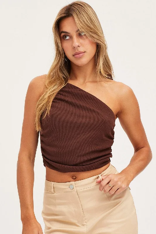 Brown Singlet Top One Shoulder