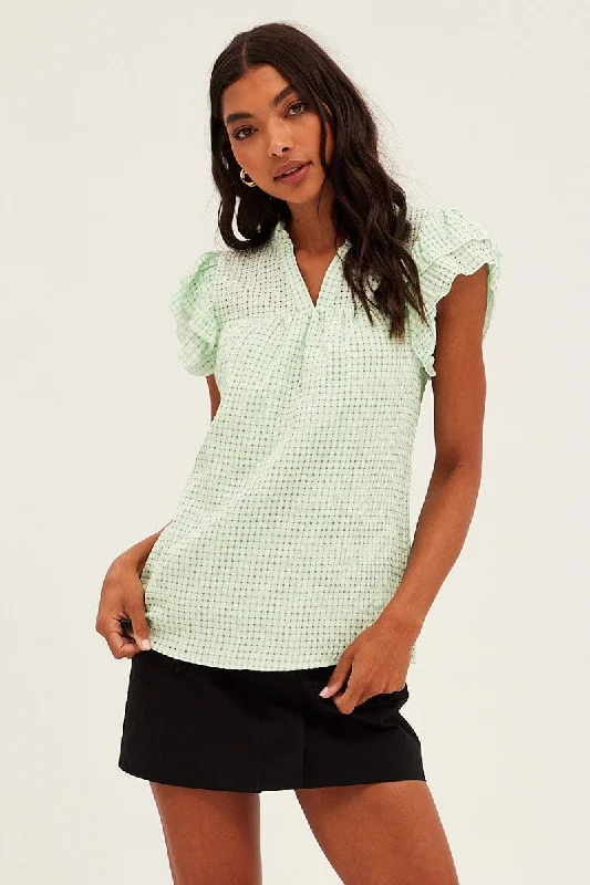 Green Ruffle Sleeve Top Traditional Women's Wool
