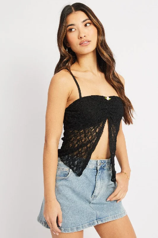 Black Lace Butterfly Top Singlet